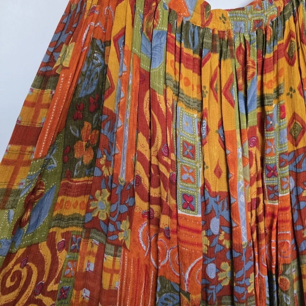 Kaktus Plus Vintage Boho Broomstick Midi Skirt - Orange Floral 1X - Picture 6 of 10